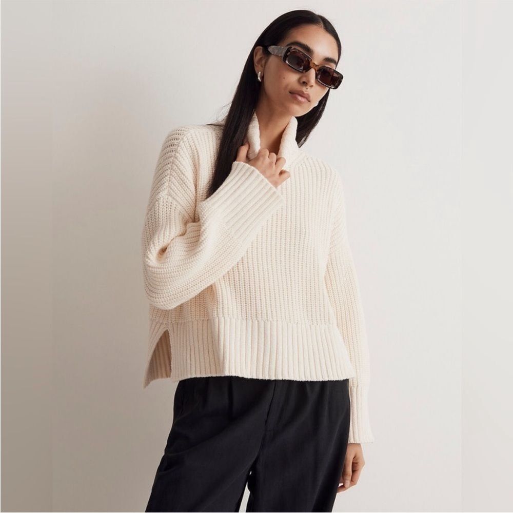 NWOT Madewell Wide Rib Turtleneck Sweater in Antique Cream Size XS